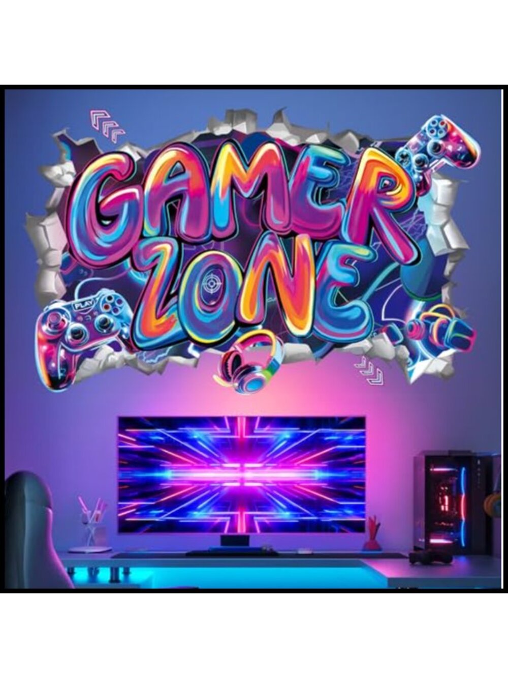 3D Gamer Zone Video Gaming Wall Stickers Decals Peel Stick Room Decor 2 Sheets